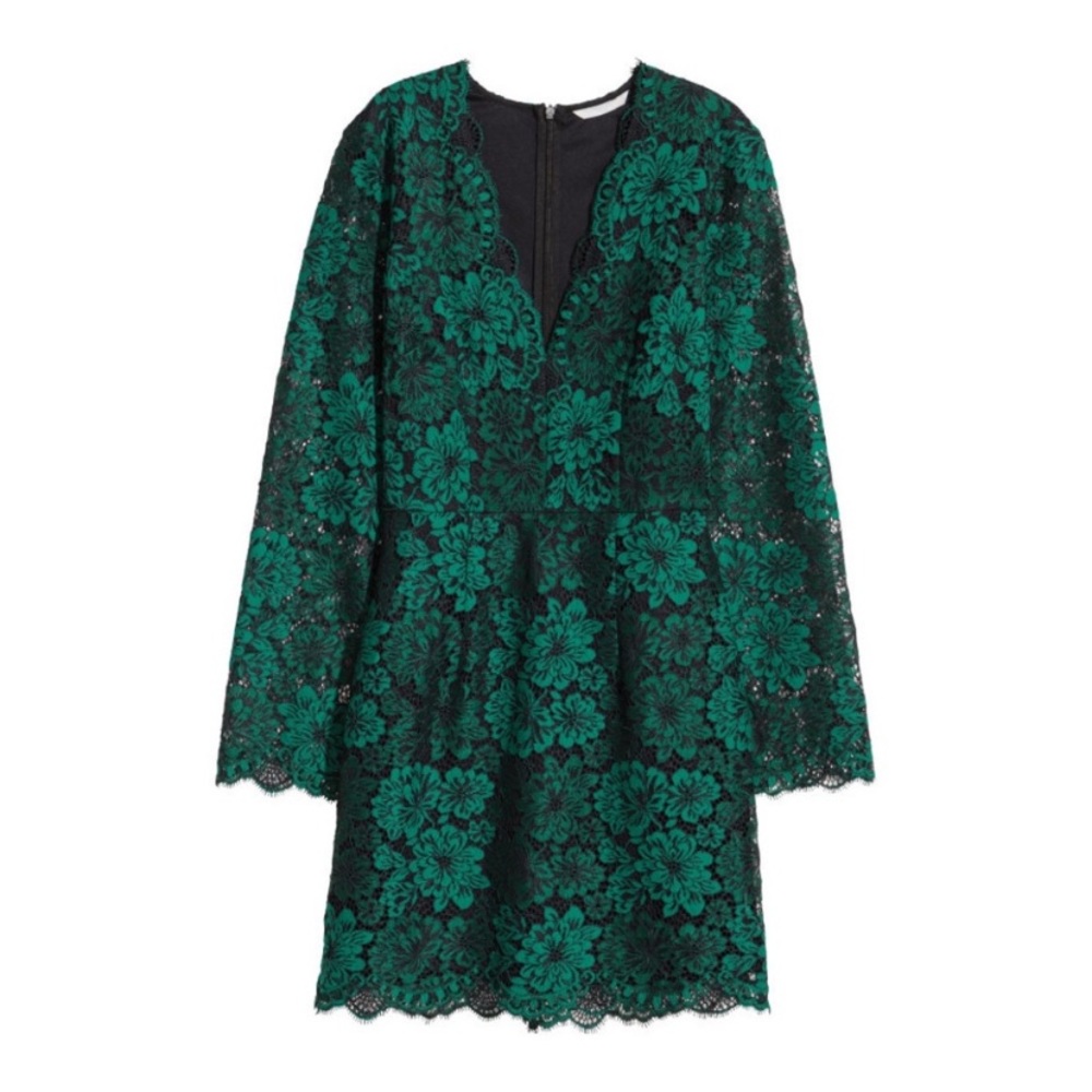 H&M V-Neck Long Sleeve Dress 
(Green/Black)